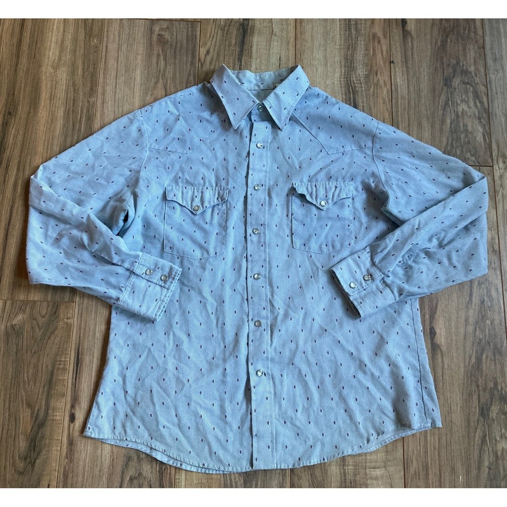 Vintage Cowboy Button Up Shirt Snap Pearl Buttons Round-up Long Tail USA Sz XL